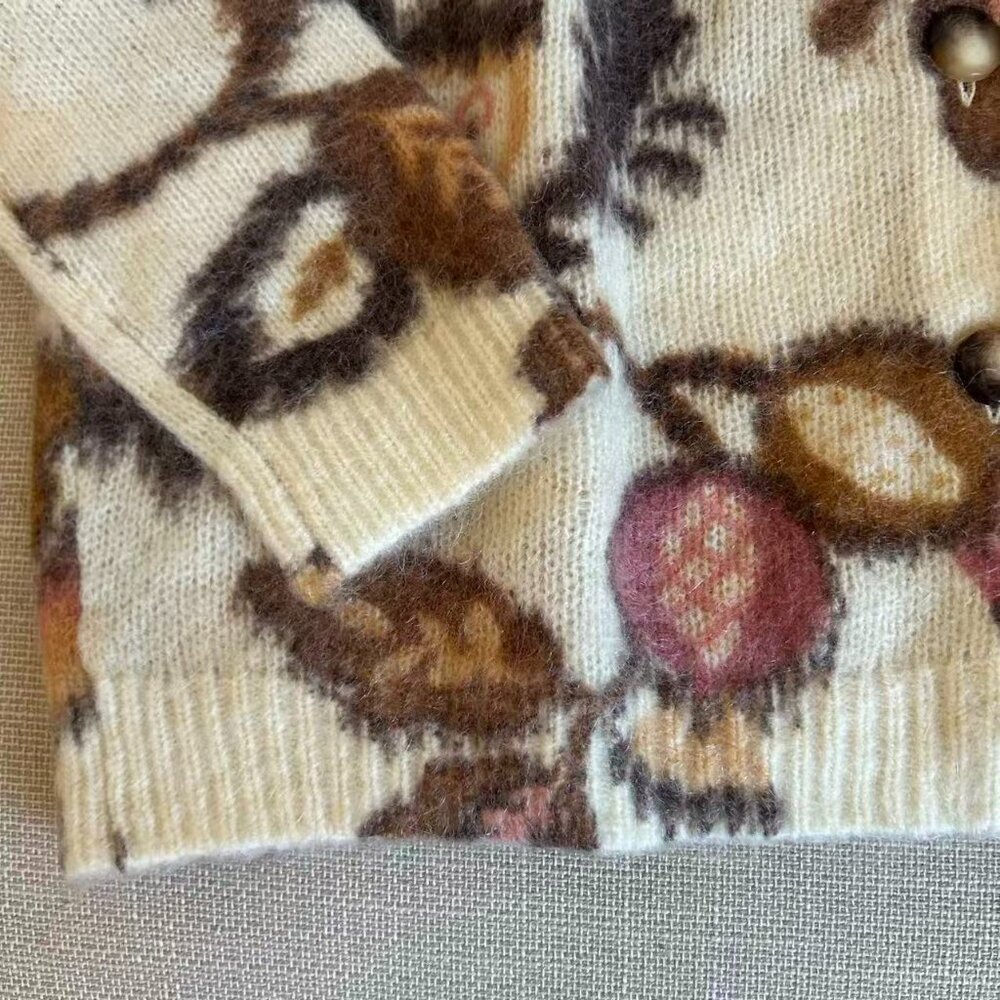 BEST Sezane Manea Cardigan L/XL/XXL Merveille Print Mohair Sweater Knit French - Picture 12 of 14